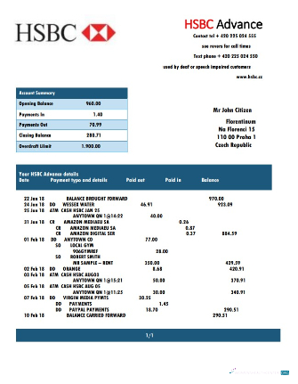 Download Czech HSBC bank statement word